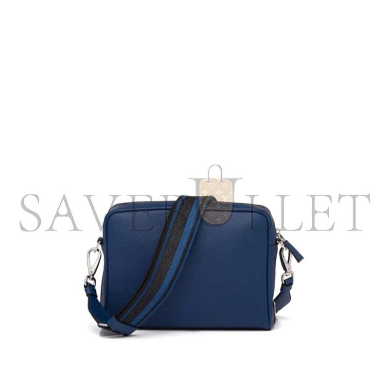 PRADA LOGO-EMBOSSED SAFFIANO LEATHER BAG IN BLUETTE 2VH152 (24*18*6cm)